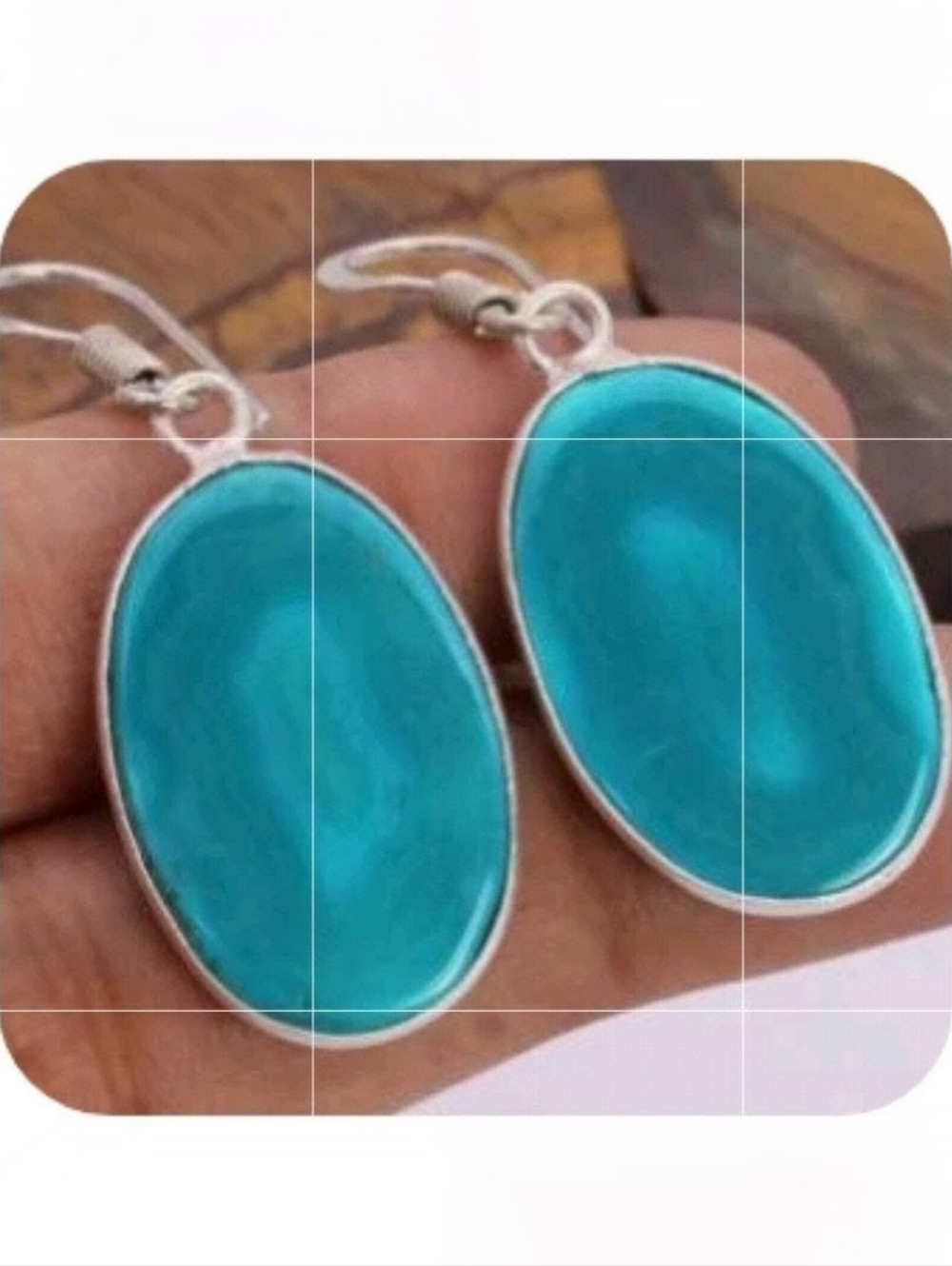 Blue-Green Agate Slice Gemstone 925 Sterling Silver Handmade Dangle Earrings
